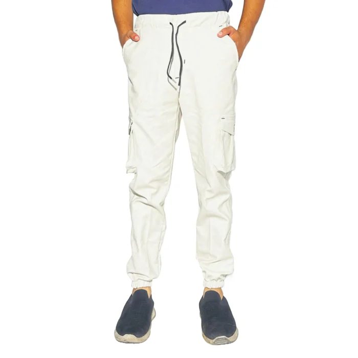 Men's White Cargo Jogger Pants