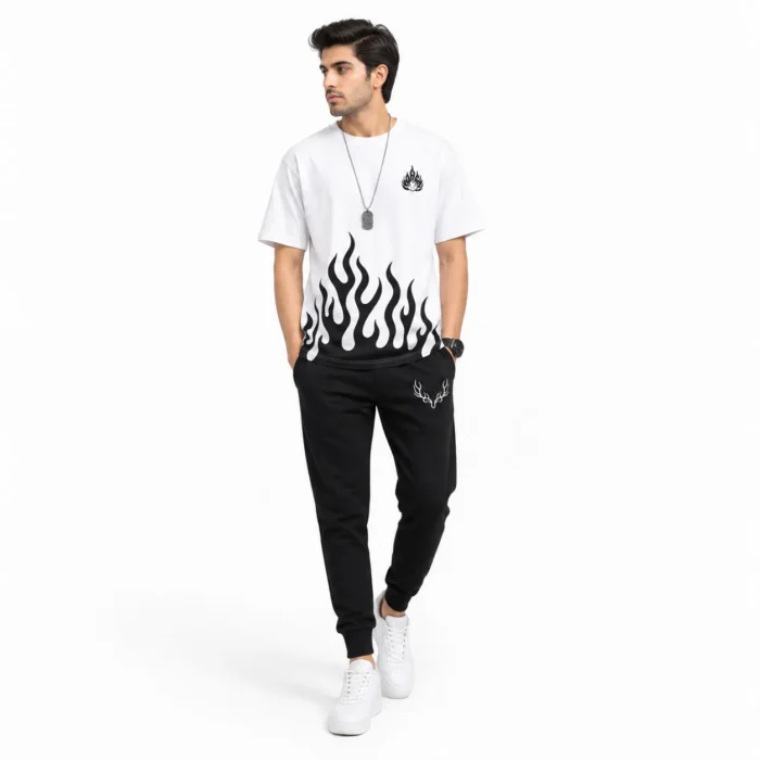 Fire White Black Summer Tracksuit – Lightweight Sporty Activewear