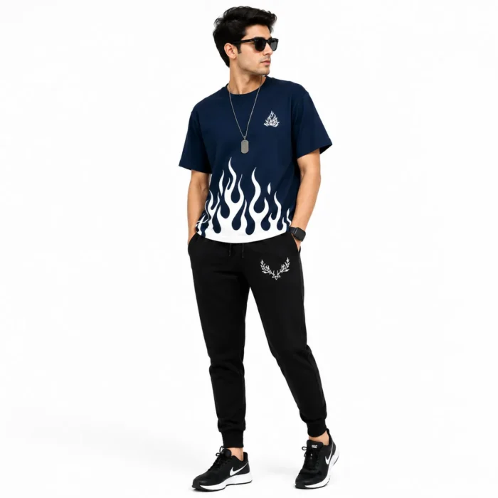 Fire Blue Black Summer Tracksuit – Lightweight Breathable Sportswear